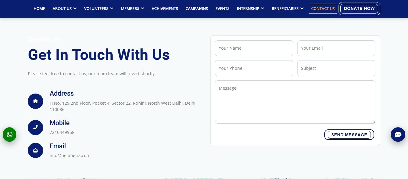 NGO contact page preview